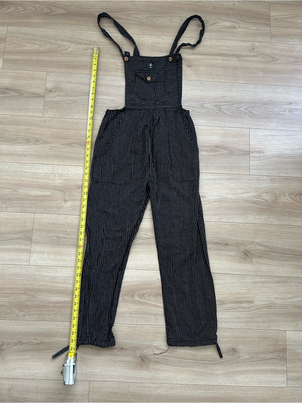 Women’s Black Pinstripe Overalls Jumpsuit with Adjustable Straps - Picture 4 of 5